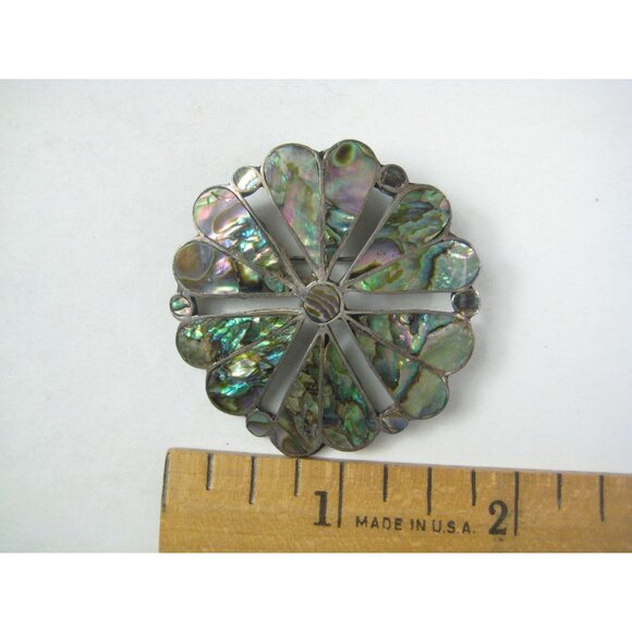Taxco Mexico Vintage Sterling Silver Abalone Shell Inlay Brooch Pin Brooche RU - Picture 2 of 8